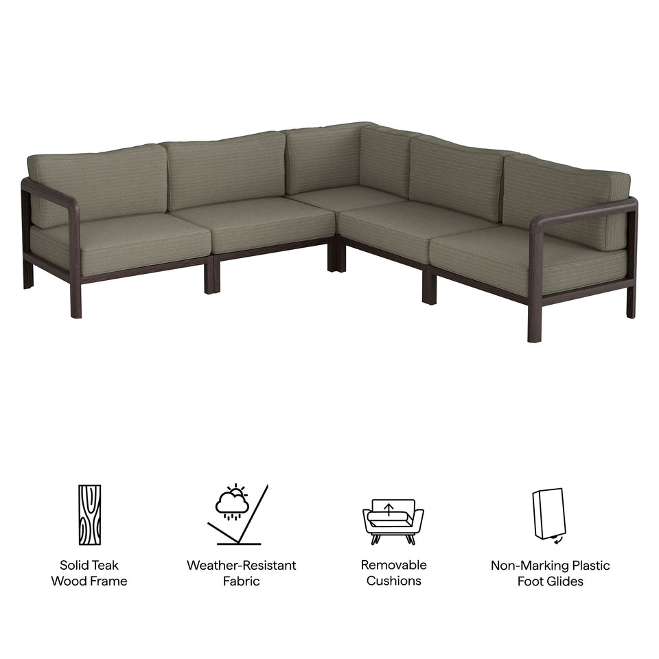 Kona 5-Piece Outdoor Teak Wood Corner Modular Sofa by Modway