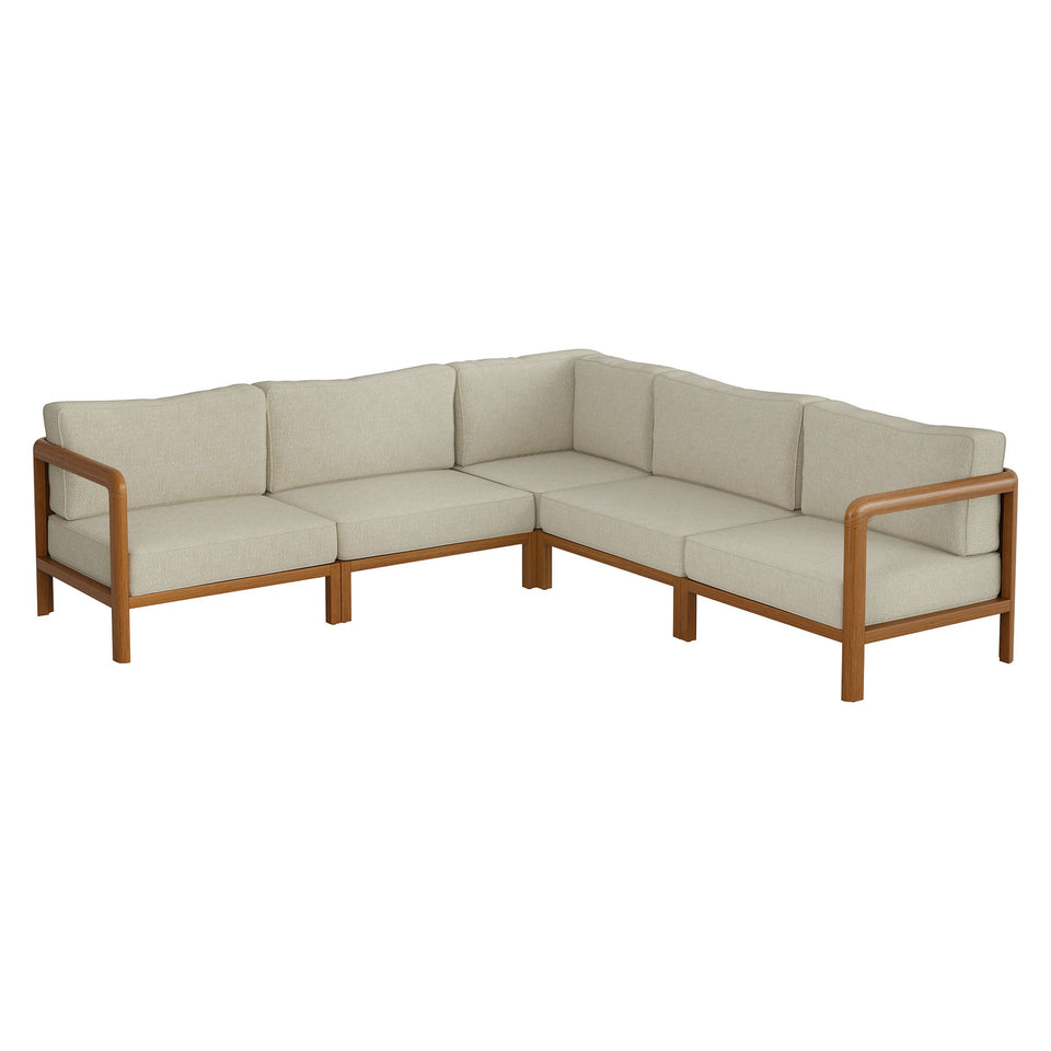 Kona 5-Piece Outdoor Teak Wood Corner Modular Sofa by Modway