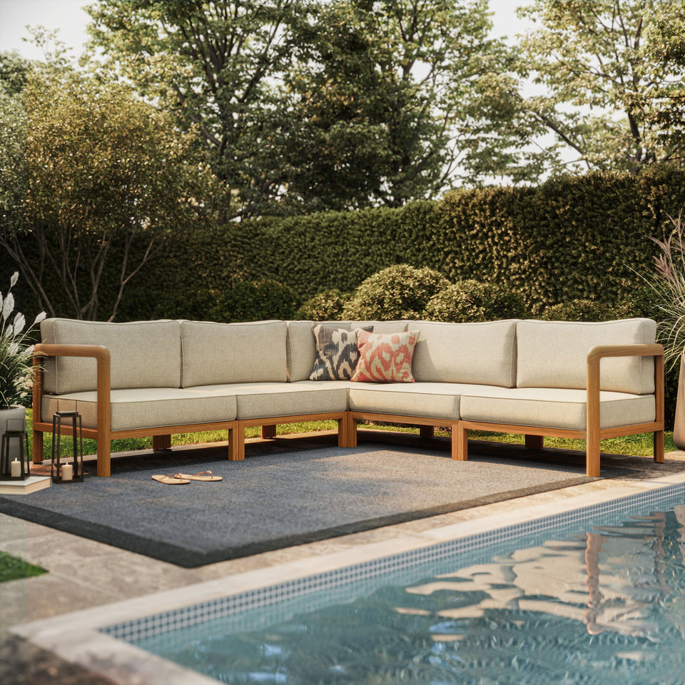 Kona 5-Piece Outdoor Teak Wood Corner Modular Sofa by Modway