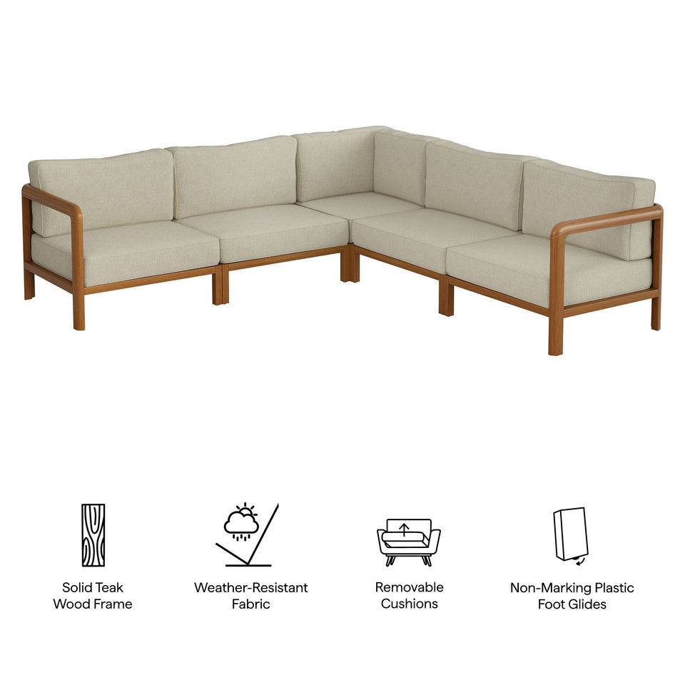 Kona 5-Piece Outdoor Teak Wood Corner Modular Sofa by Modway