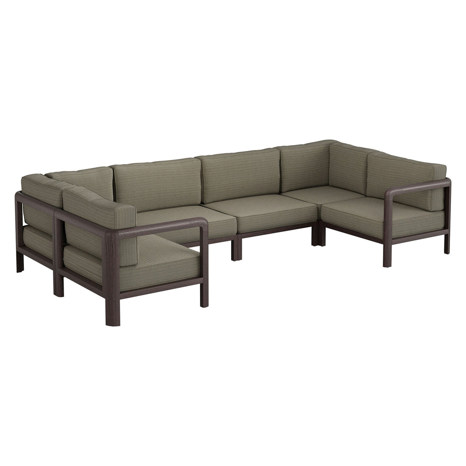 Kona 6-Piece Outdoor Teak Wood Modular Sofa by Modway