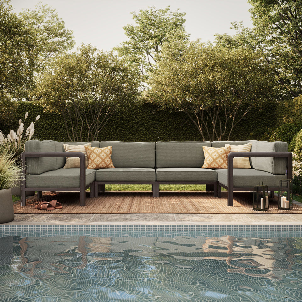 Kona 6-Piece Outdoor Teak Wood Modular Sofa by Modway
