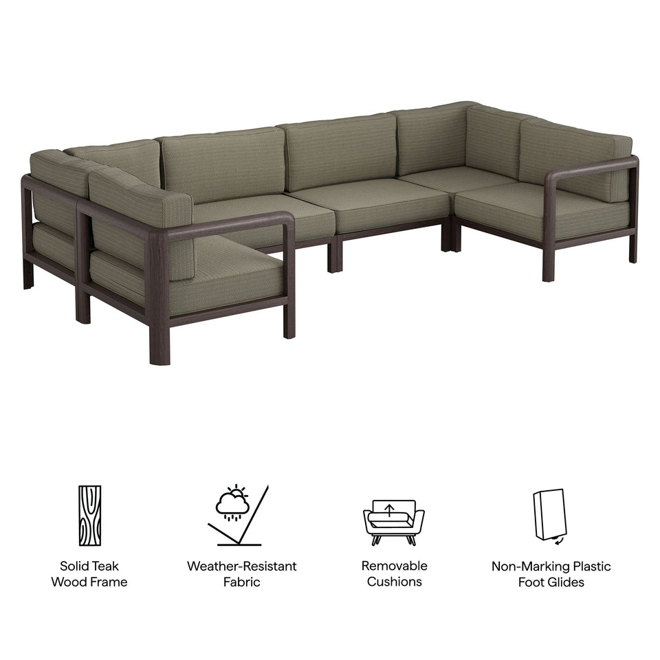Kona 6-Piece Outdoor Teak Wood Modular Sofa by Modway