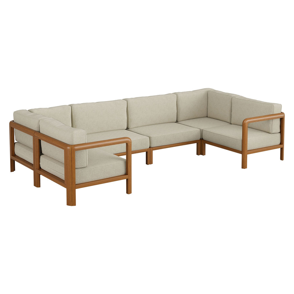 Kona 6-Piece Outdoor Teak Wood Modular Sofa by Modway