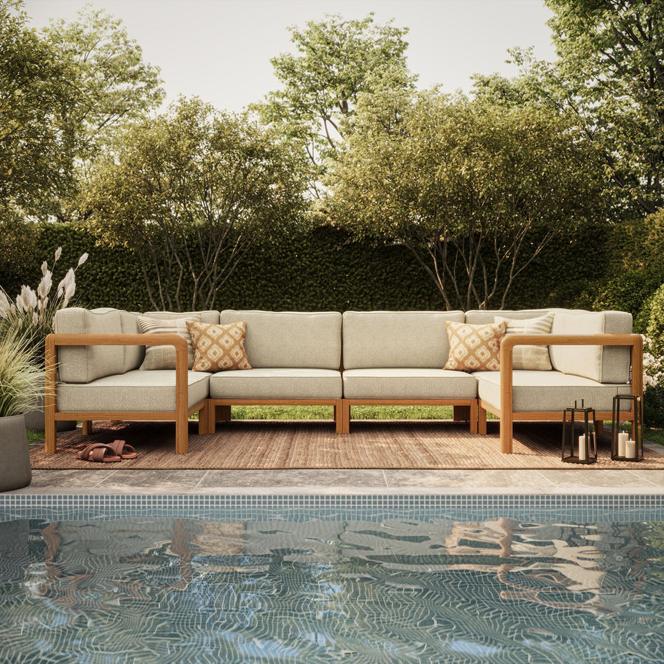 Kona 6-Piece Outdoor Teak Wood Modular Sofa by Modway