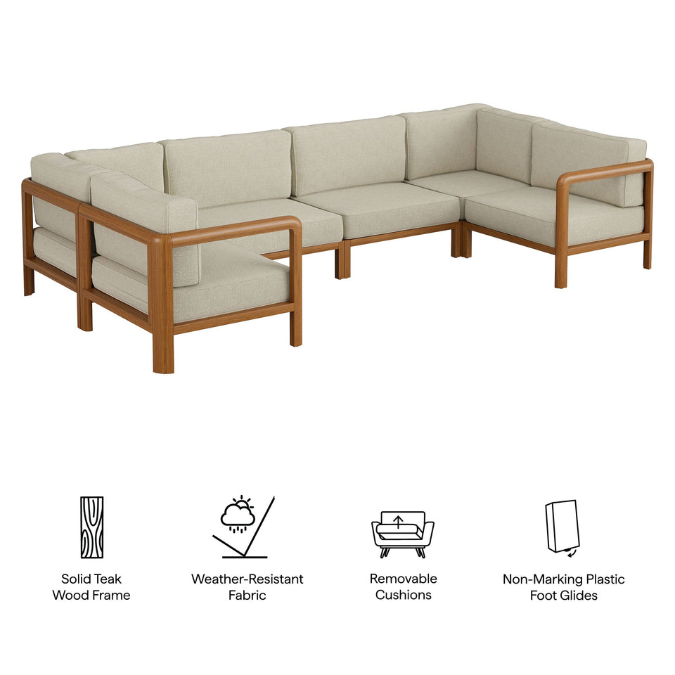 Kona 6-Piece Outdoor Teak Wood Modular Sofa by Modway