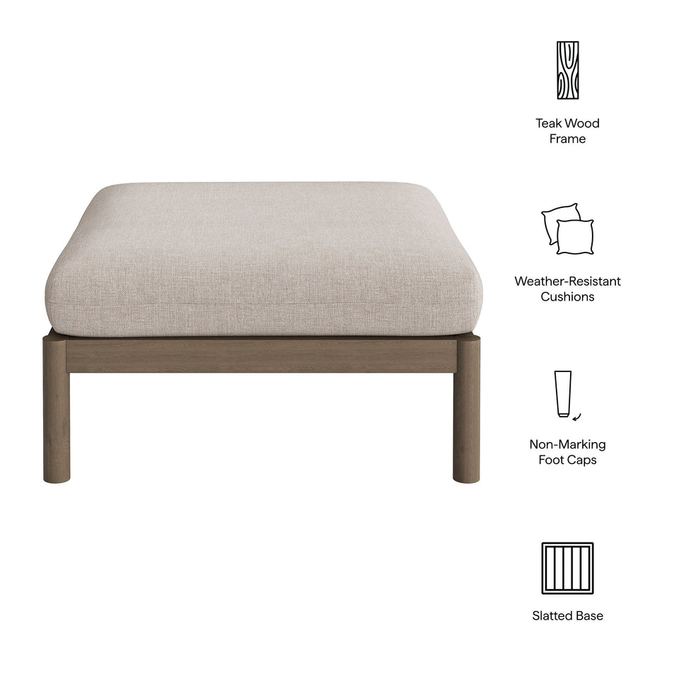 Eleni Square Outdoor Patio Teak Wood Ottoman by Modway