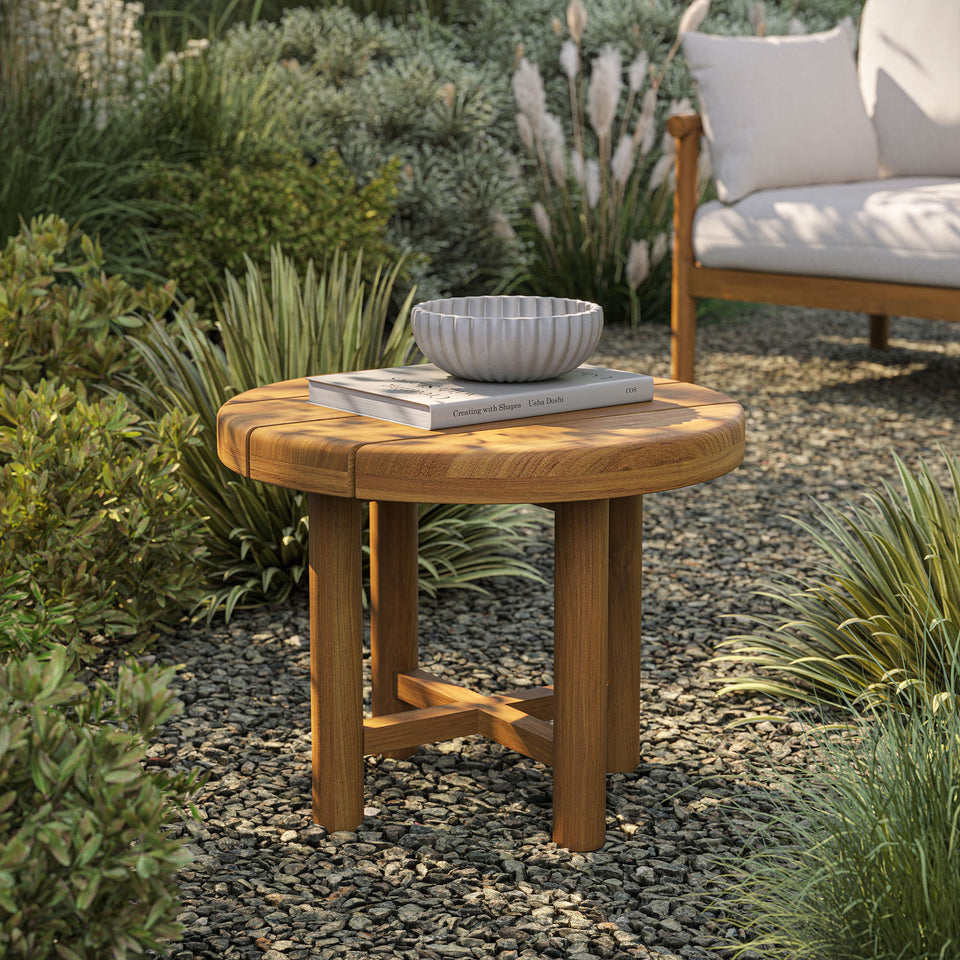 Eleni 20-Inch Round Outdoor Patio Teak Wood Side Table by Modway