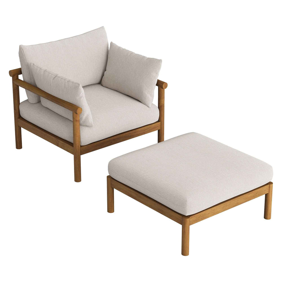 Eleni 2-Piece Outdoor Patio Teak Wood Armchair and Ottoman Set by Modway