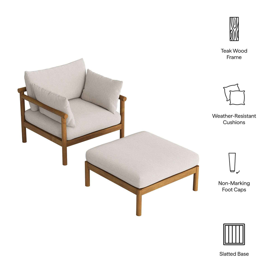 Eleni 2-Piece Outdoor Patio Teak Wood Armchair and Ottoman Set by Modway