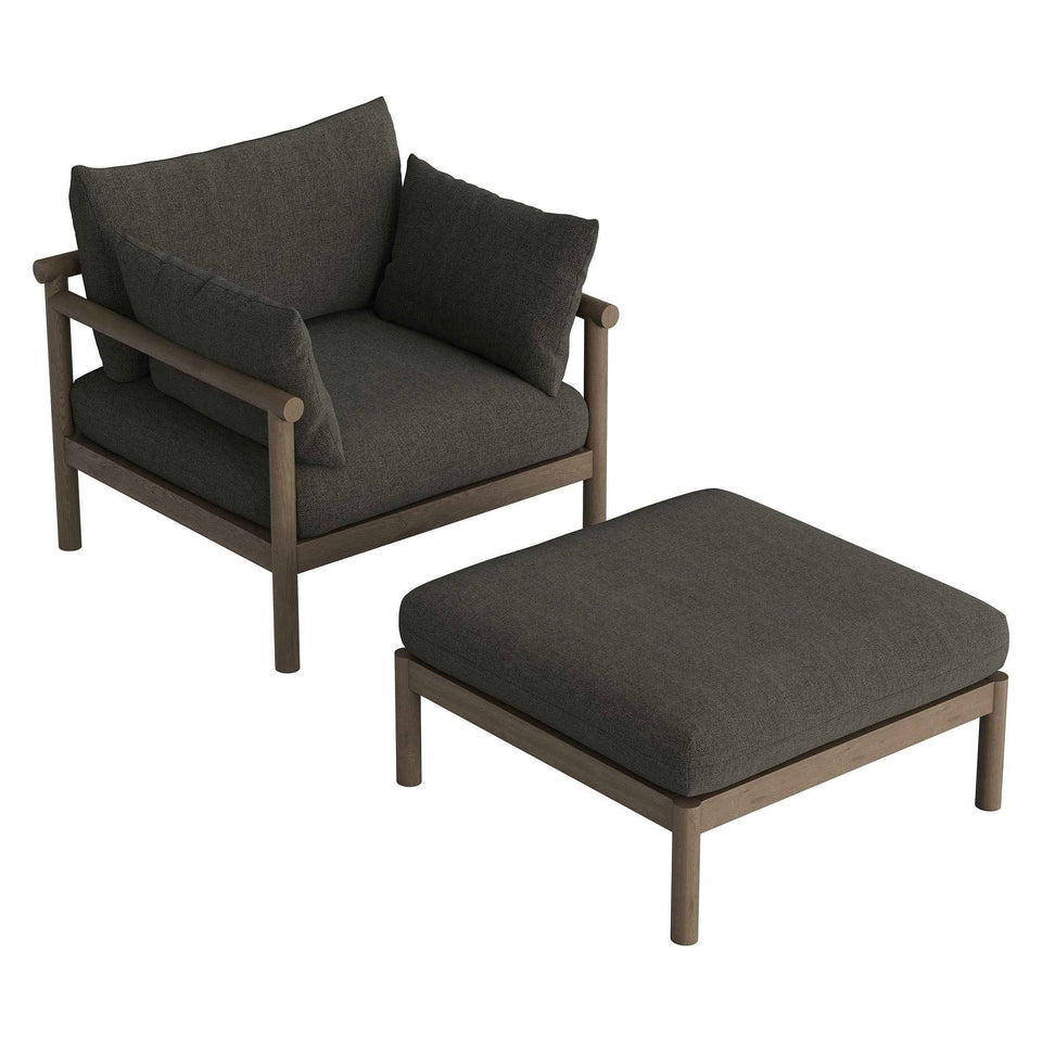 Eleni 2-Piece Outdoor Patio Teak Wood Armchair and Ottoman Set by Modway