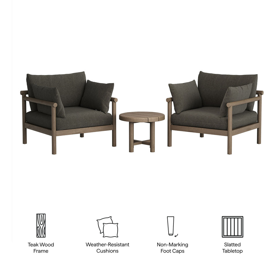 Eleni 3-Piece Outdoor Patio Teak Wood Furniture Set by Modway