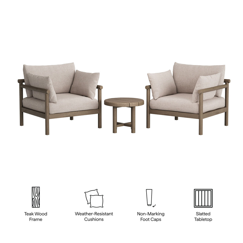 Eleni 3-Piece Outdoor Patio Teak Wood Furniture Set by Modway