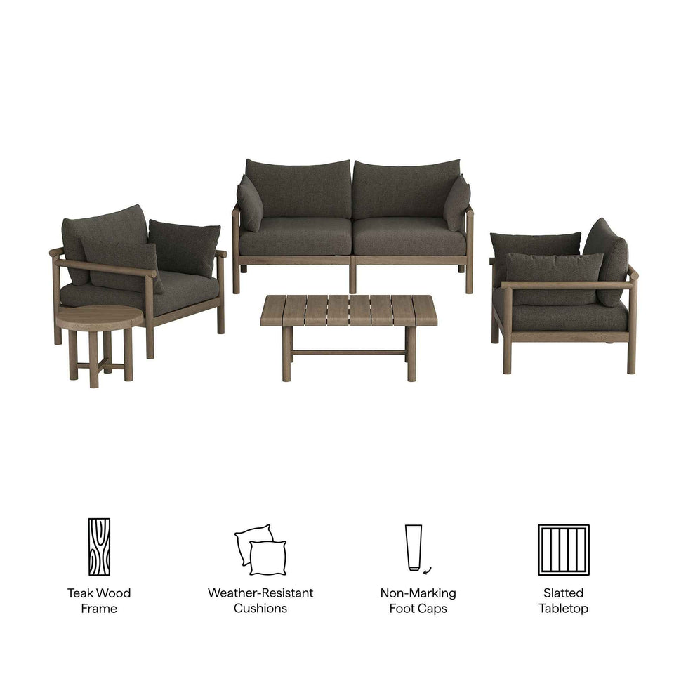 Eleni 5-Piece Outdoor Patio Teak Wood Furniture Set by Modway