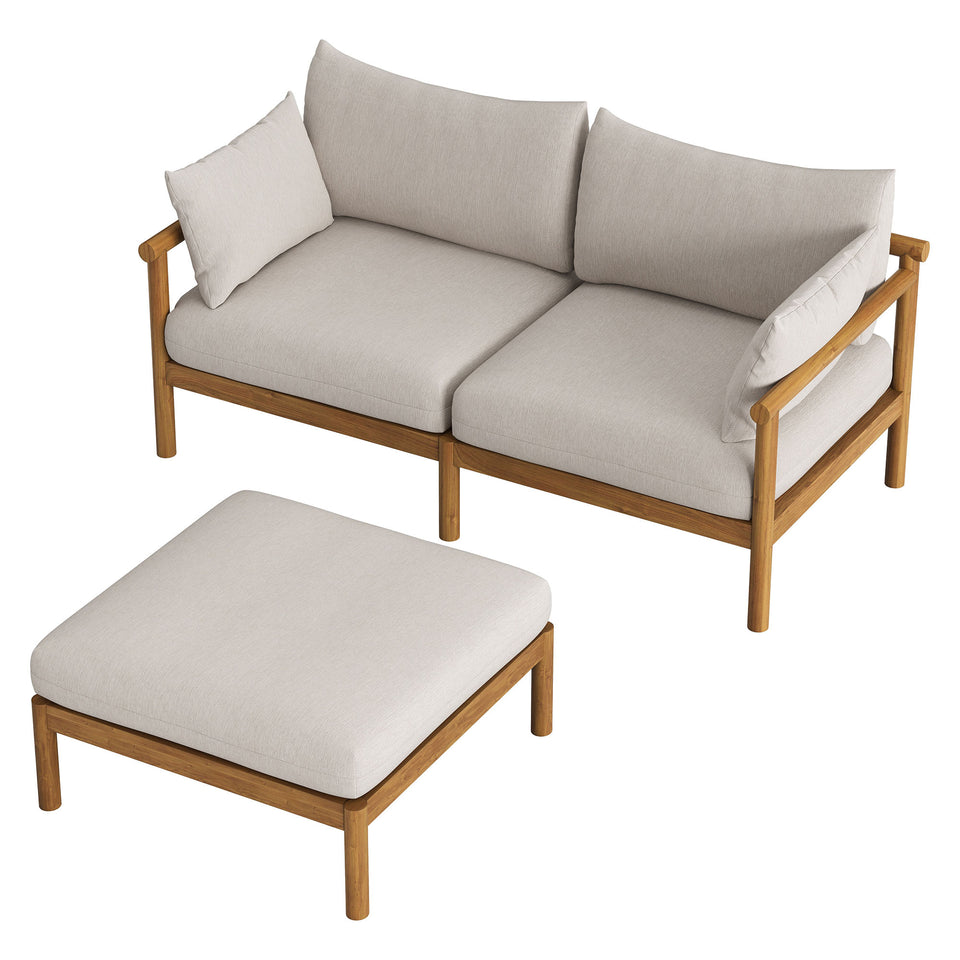 Eleni 2-Piece Outdoor Patio Teak Wood Loveseat with Ottoman Set by Modway