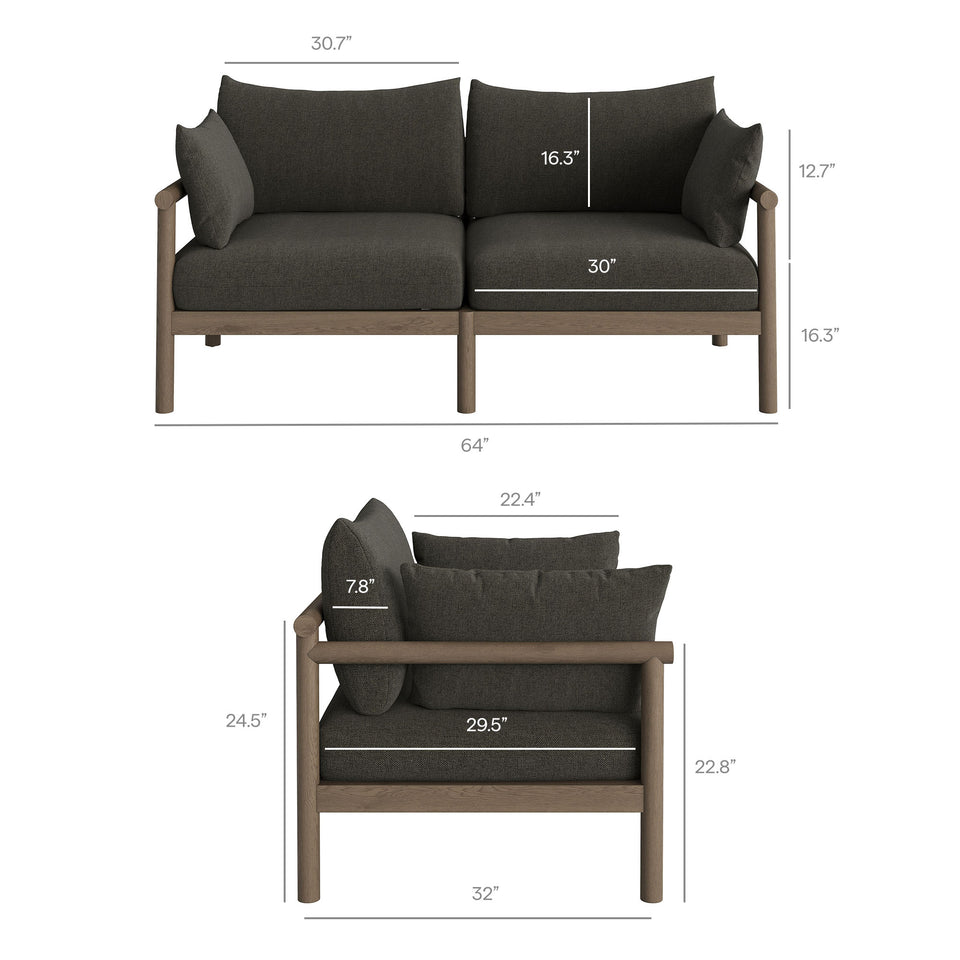 Eleni 2-Piece Outdoor Patio Teak Wood Loveseat with Ottoman Set by Modway