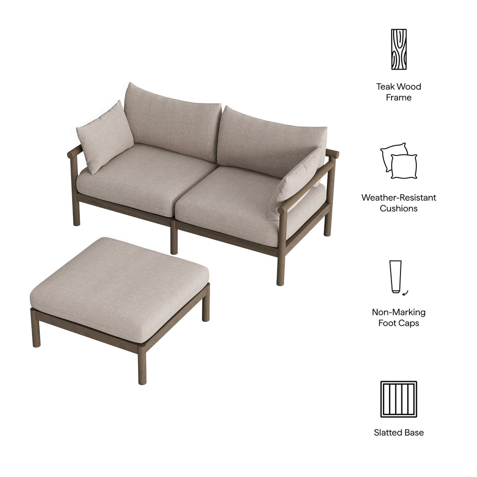 Eleni 2-Piece Outdoor Patio Teak Wood Loveseat with Ottoman Set by Modway