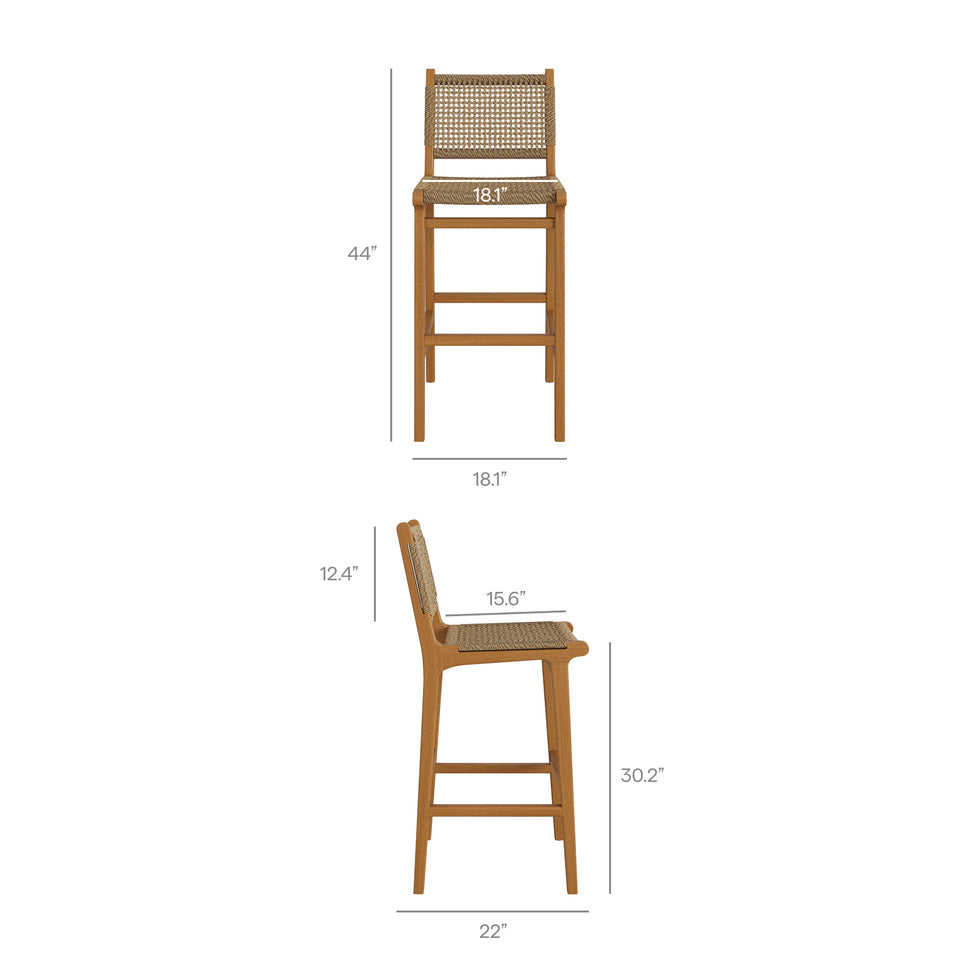 Rowe Outdoor Patio Teak Wood Bar Chairs Set of 2 by Modway