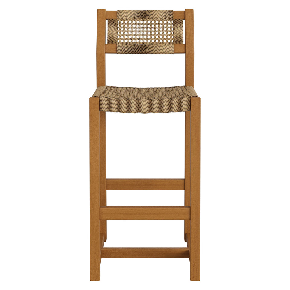 Reed 44 Inch Outdoor Patio Outdoor Teak Wood Rattan Bar Stool by Modway