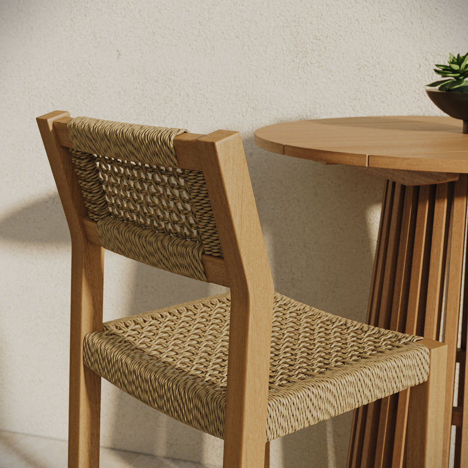 Reed 44 Inch Outdoor Patio Outdoor Teak Wood Rattan Bar Stool by Modway