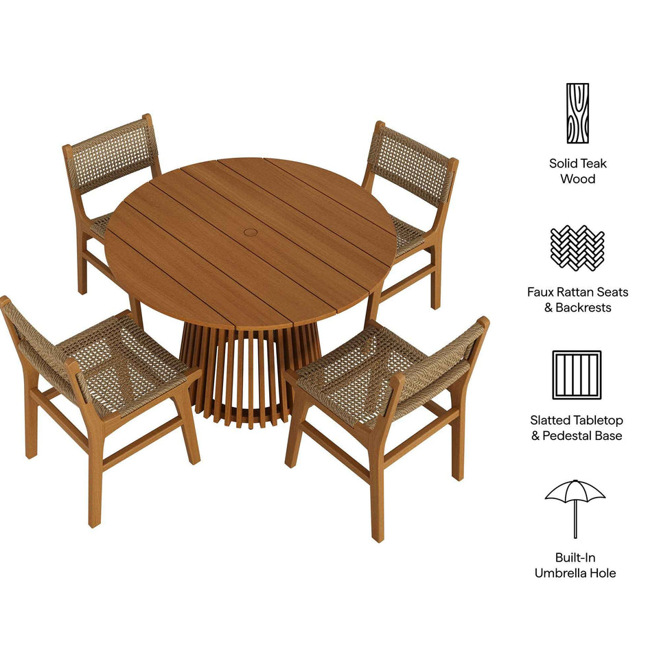 Rowe 5-Piece Outdoor Patio Teak Wood Dining Set