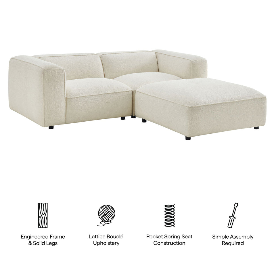 Auren 3 Piece Lattice Bouclé Upholstered Modular Loveseat with Ottoman by Modway