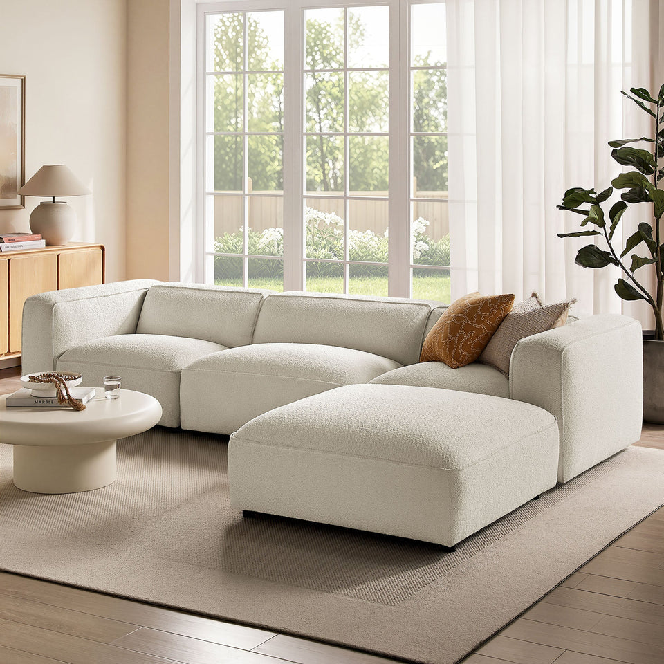 Auren 4-Piece Lattice Bouclé Upholstered Modular Sofa with Ottoman by Modway