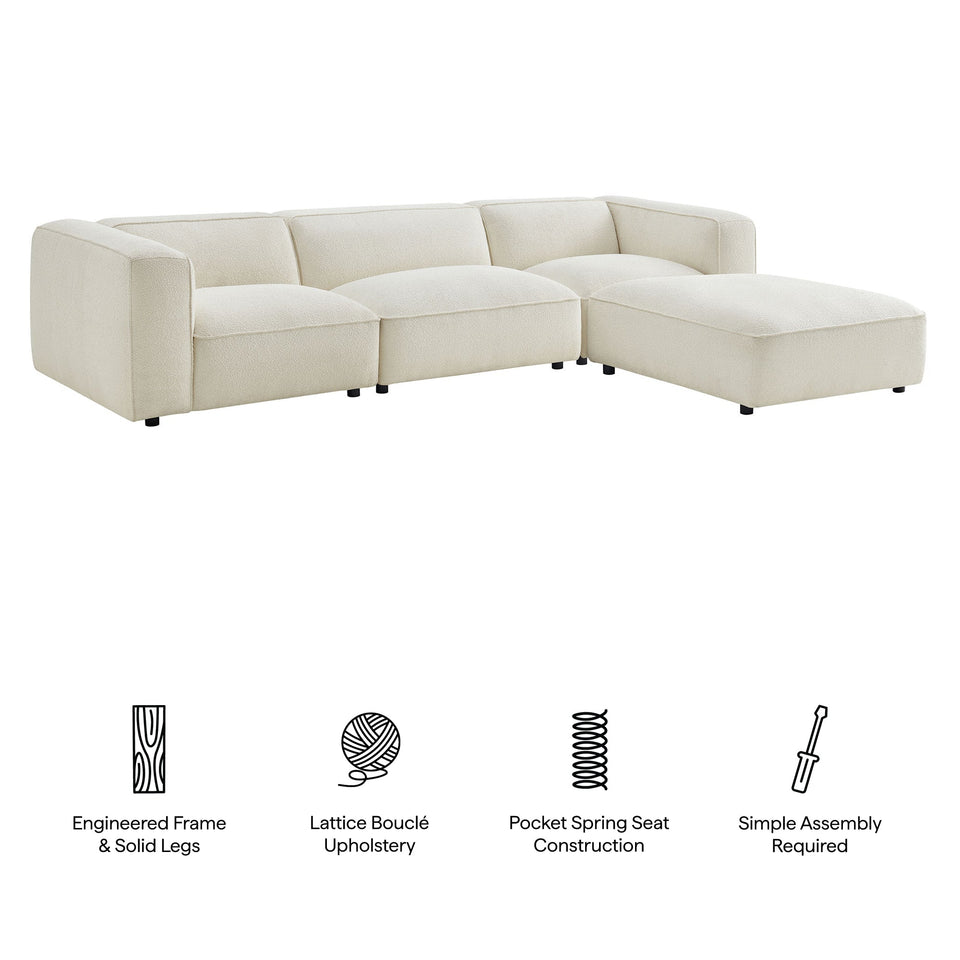 Auren 4-Piece Lattice Bouclé Upholstered Modular Sofa with Ottoman by Modway
