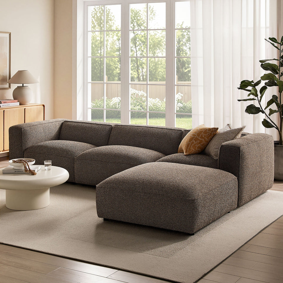 Auren 4-Piece Lattice Bouclé Upholstered Modular Sofa with Ottoman by Modway
