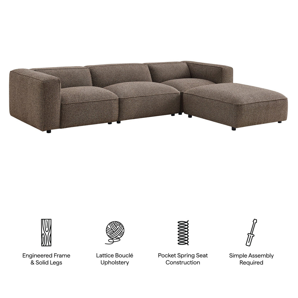 Auren 4-Piece Lattice Bouclé Upholstered Modular Sofa with Ottoman by Modway