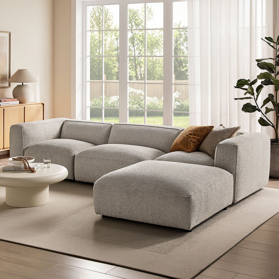 Auren 4-Piece Lattice Bouclé Upholstered Modular Sofa with Ottoman by Modway