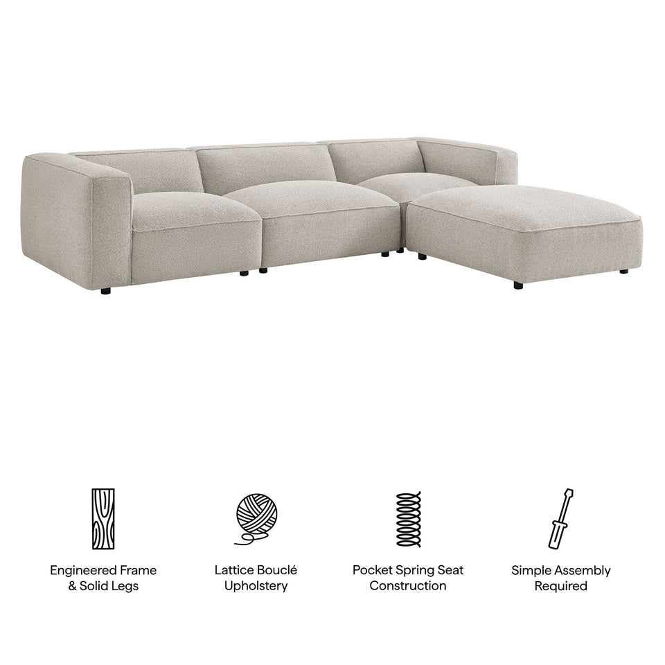 Auren 4-Piece Lattice Bouclé Upholstered Modular Sofa with Ottoman by Modway