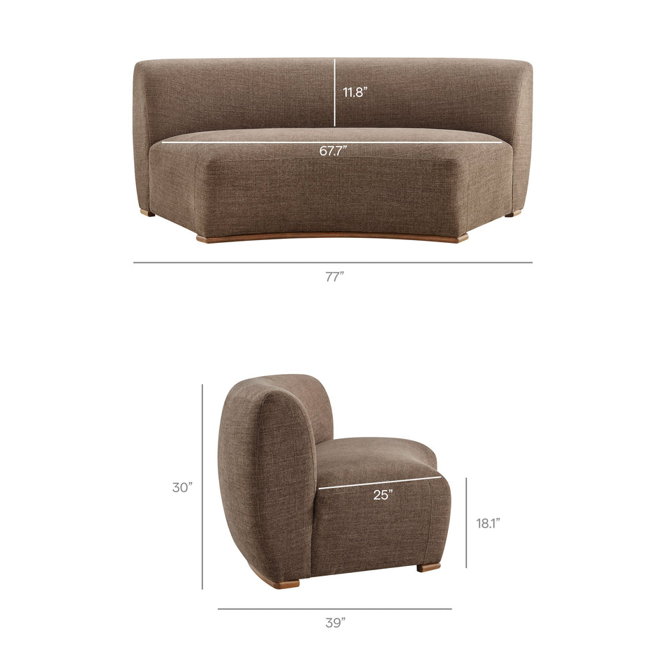 Rialta Curved Armless Slub Weave Fabric Sectional Loveseat by Modway