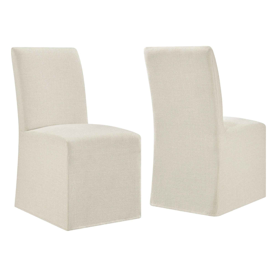 Aster Slub Weave Fabric Slipcovered Dining Chairs Set of 2 by Modway