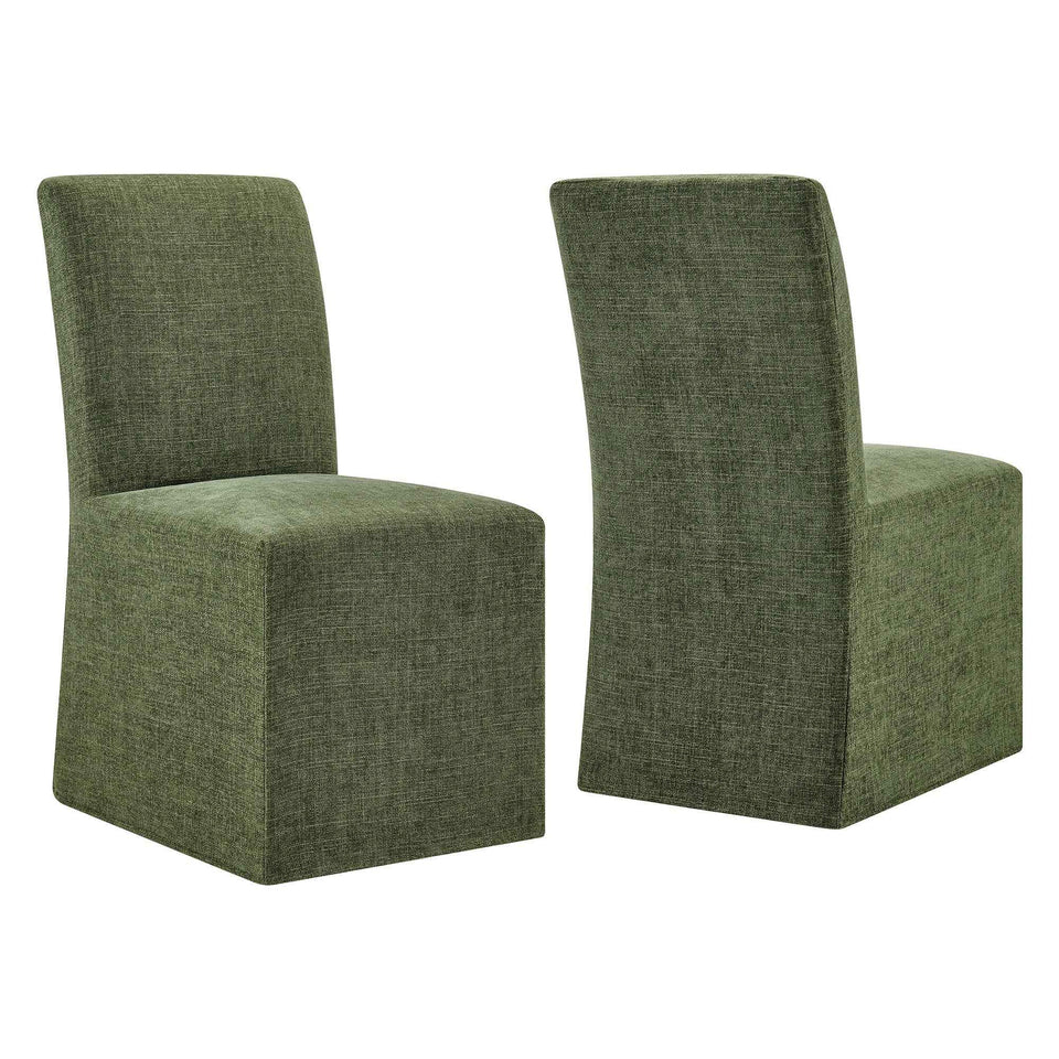 Aster Slub Weave Fabric Slipcovered Dining Chairs Set of 2 by Modway