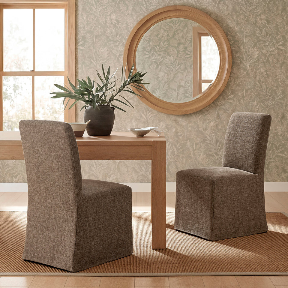 Aster Slub Weave Fabric Slipcovered Dining Chairs Set of 2 by Modway