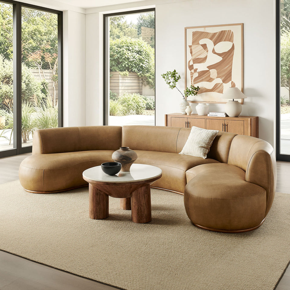 Rialta 3 Piece Curved Vegan Leather Sectional Sofa by Modway