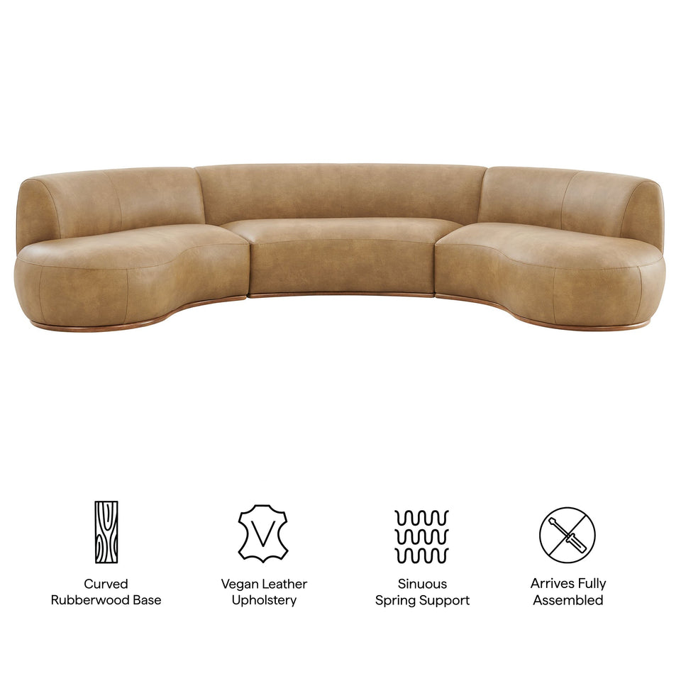 Rialta 3 Piece Curved Vegan Leather Sectional Sofa by Modway