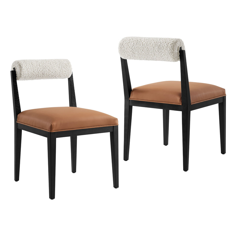 Kai Boucle and Vegan Leather Dining Chair Set of 2 by Modway