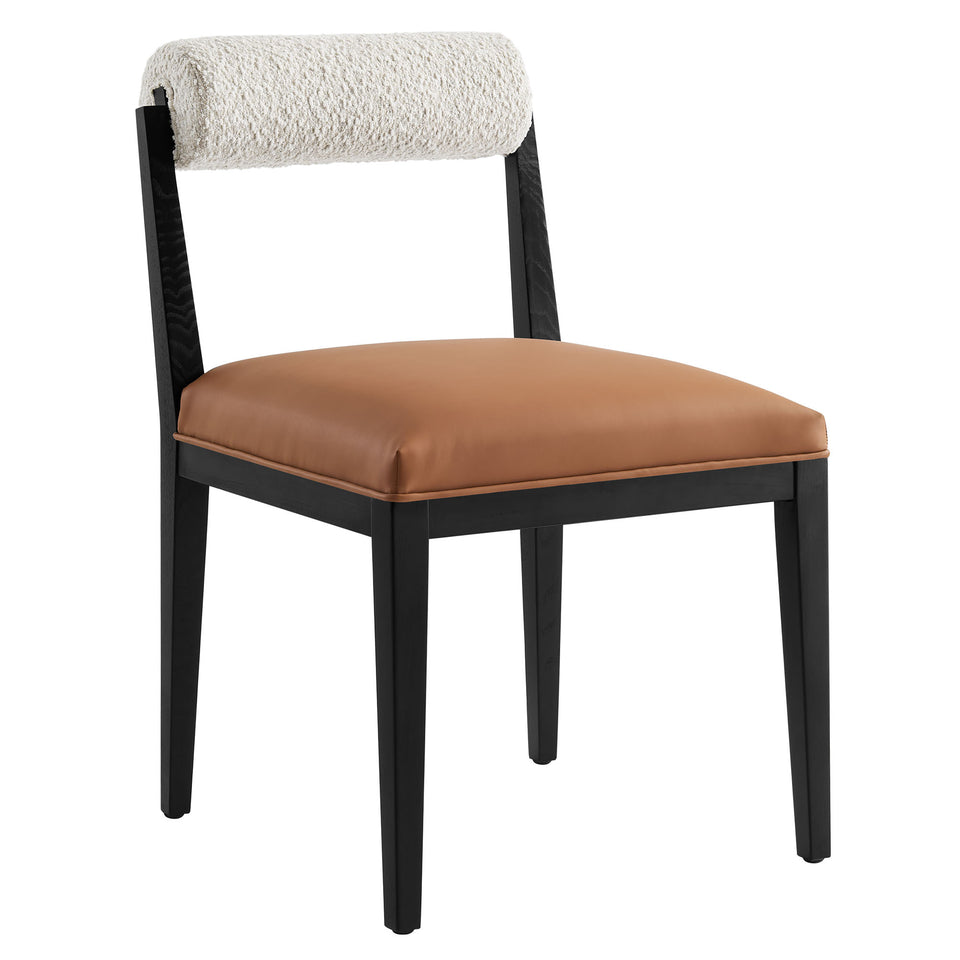 Kai Boucle and Vegan Leather Dining Chair Set of 2 by Modway