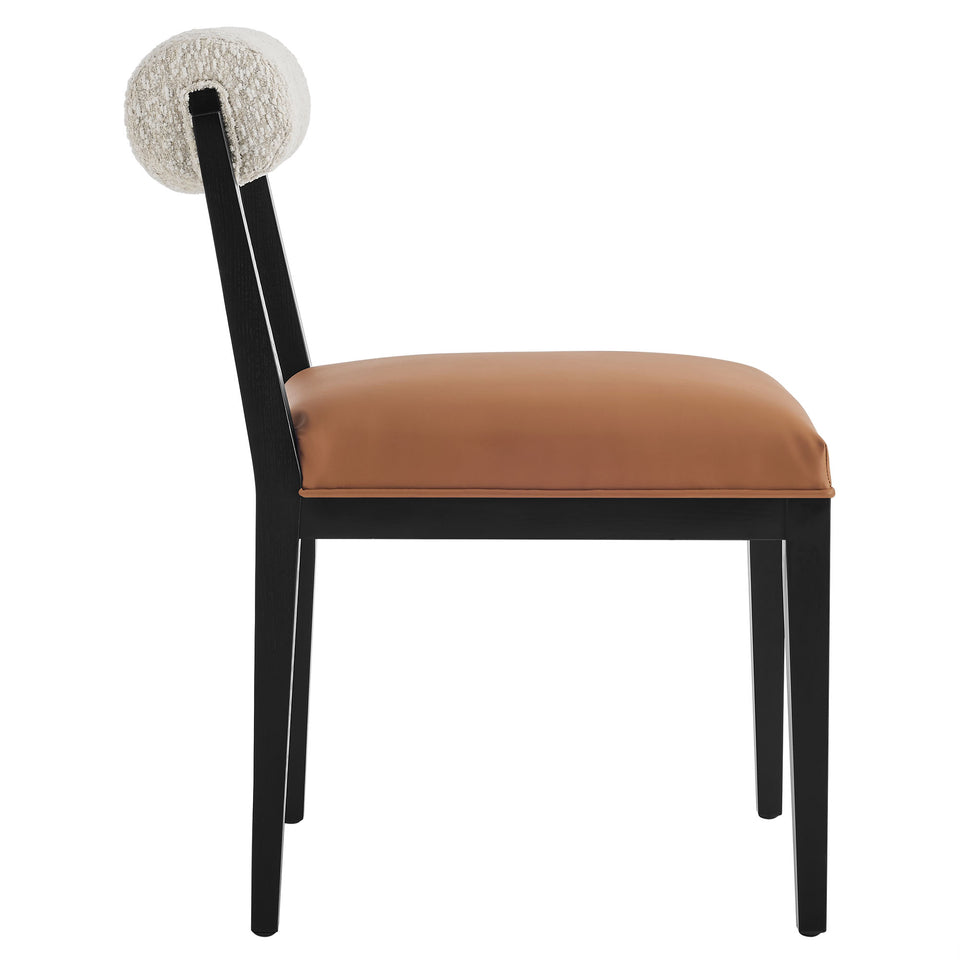 Kai Boucle and Vegan Leather Dining Chair Set of 2 by Modway