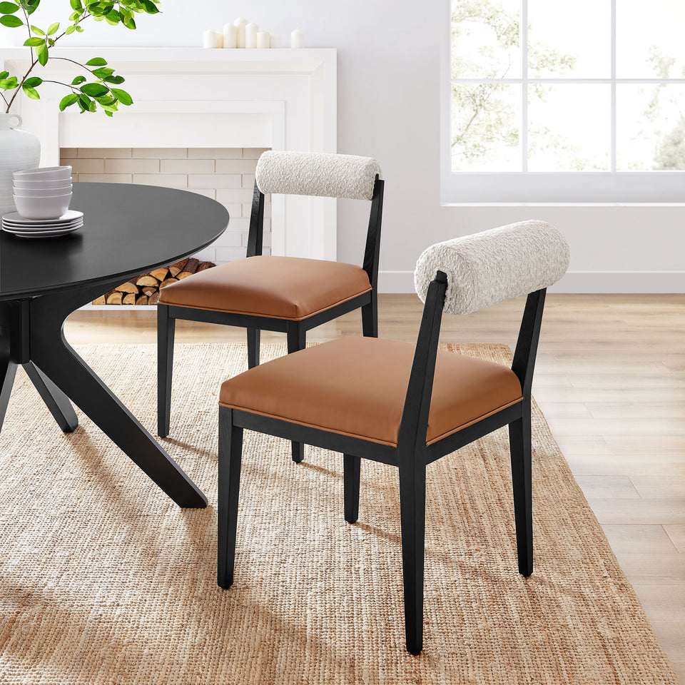 Kai Boucle and Vegan Leather Dining Chair Set of 2 by Modway