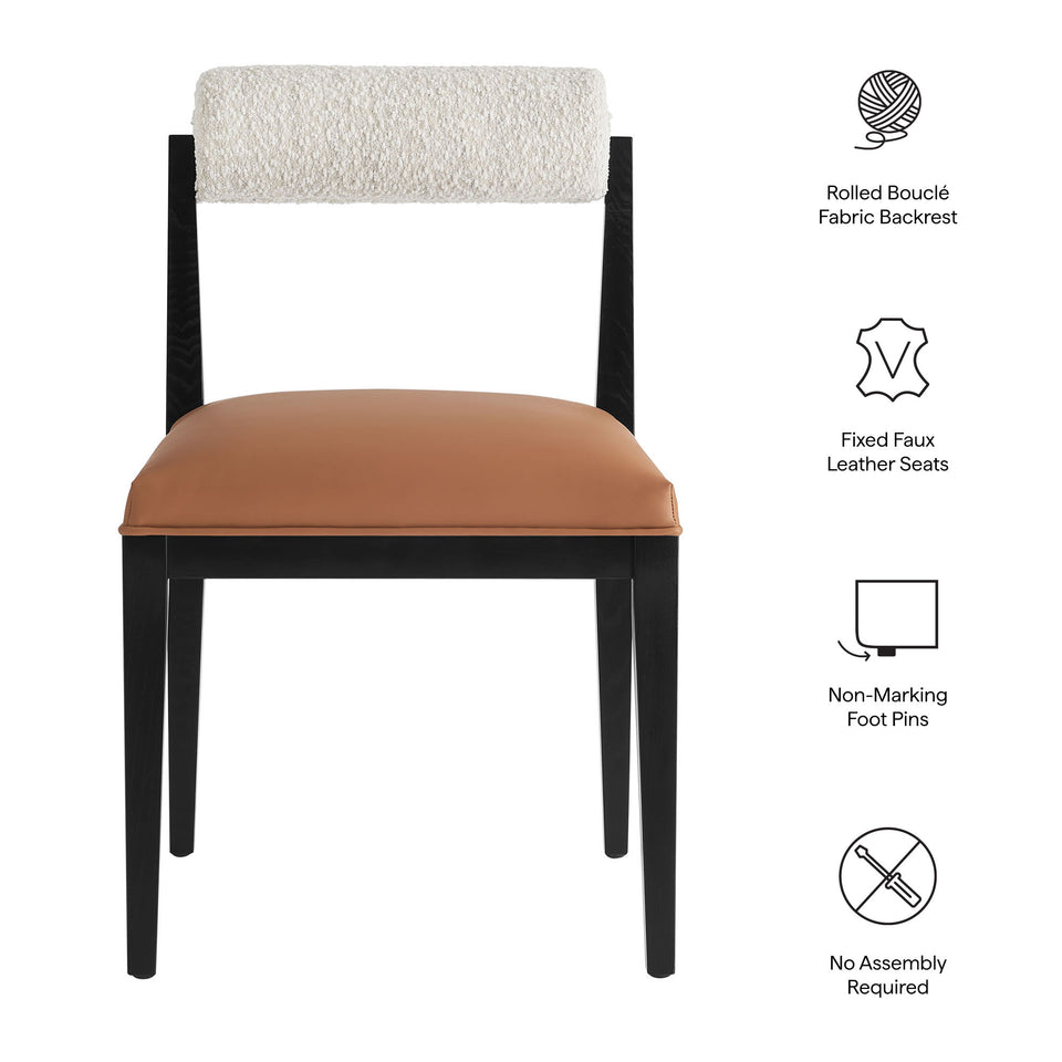 Kai Boucle and Vegan Leather Dining Chair Set of 2 by Modway