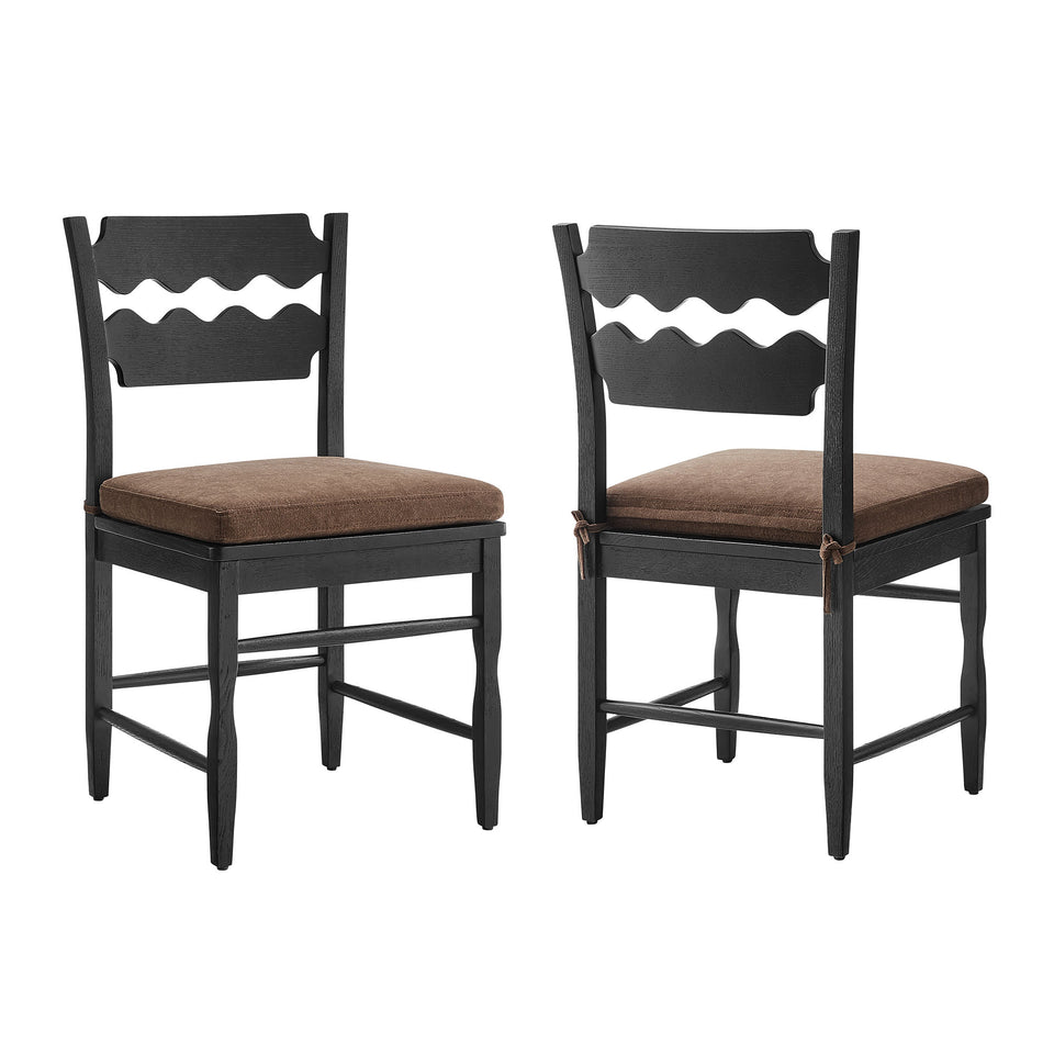 Jax Oak Wood Dining Chair With Wavy Razor Back and Cushion Set of 2 by Modway