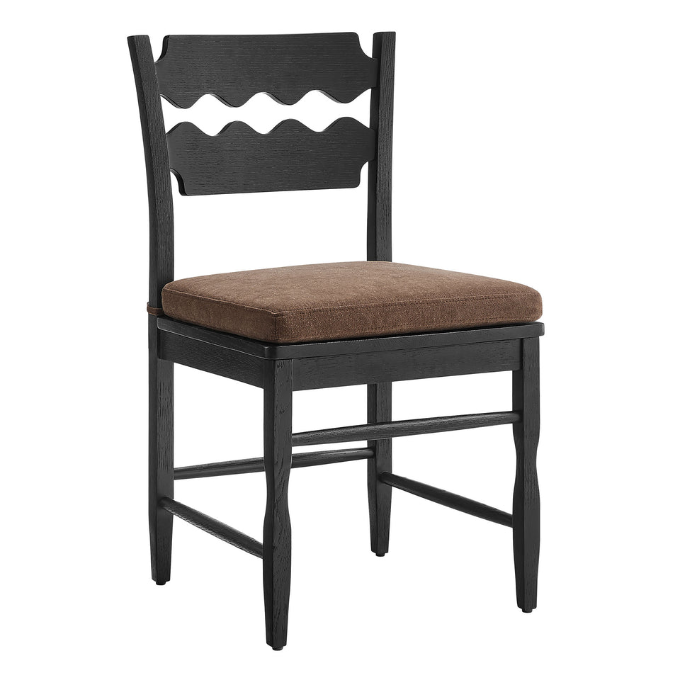 Jax Oak Wood Dining Chair With Wavy Razor Back and Cushion Set of 2 by Modway