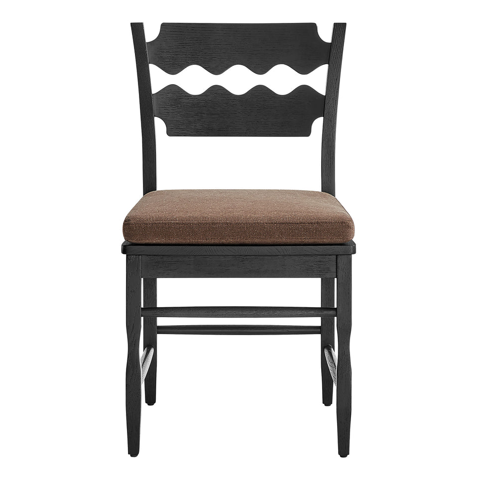 Jax Oak Wood Dining Chair With Wavy Razor Back and Cushion Set of 2 by Modway