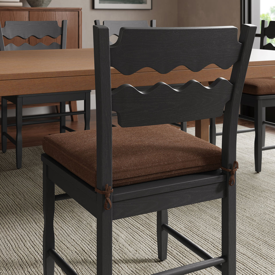 Jax Oak Wood Dining Chair With Wavy Razor Back and Cushion Set of 2 by Modway
