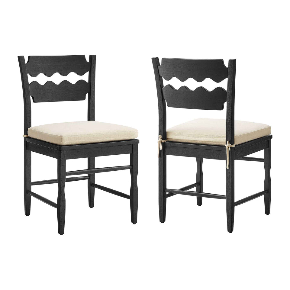Jax Oak Wood Dining Chair With Wavy Razor Back and Cushion Set of 2 by Modway