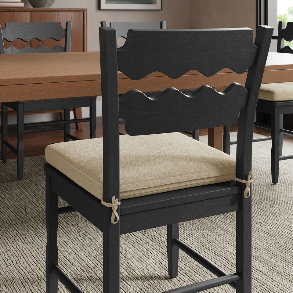 Jax Oak Wood Dining Chair With Wavy Razor Back and Cushion Set of 2 by Modway