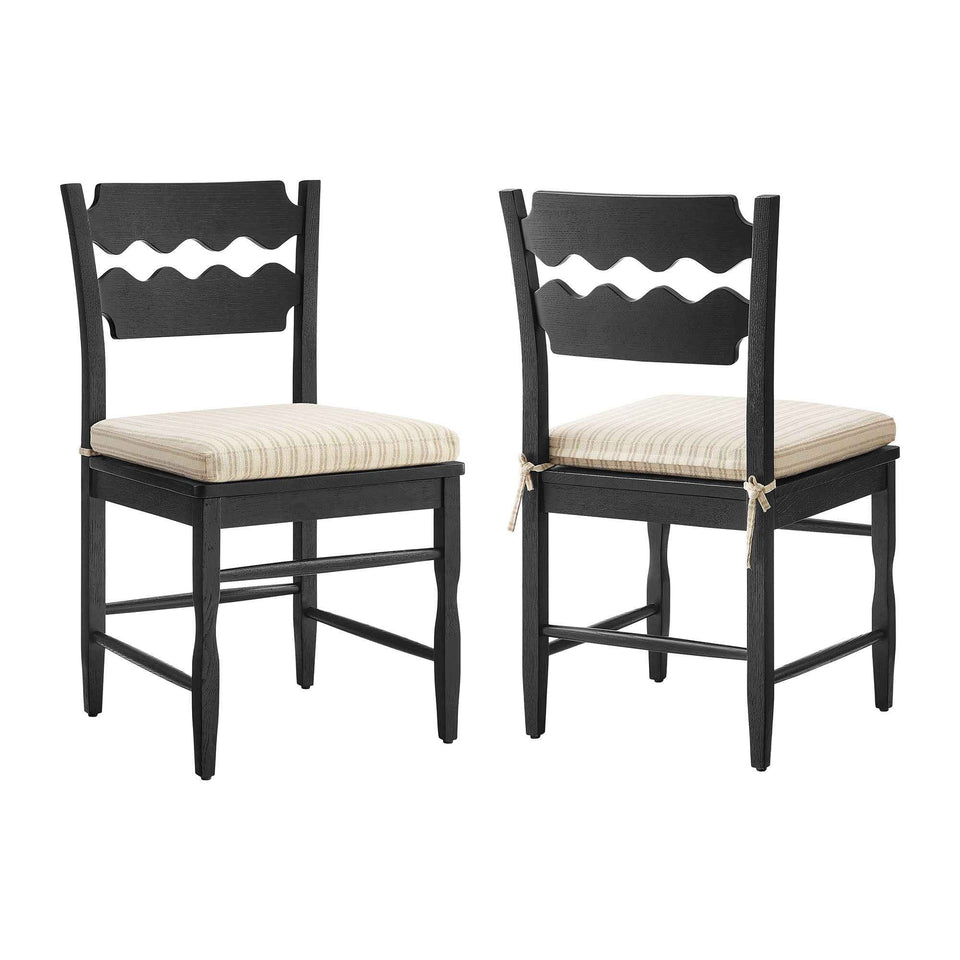 Jax Oak Wood Dining Chair With Wavy Razor Back and Cushion Set of 2 by Modway